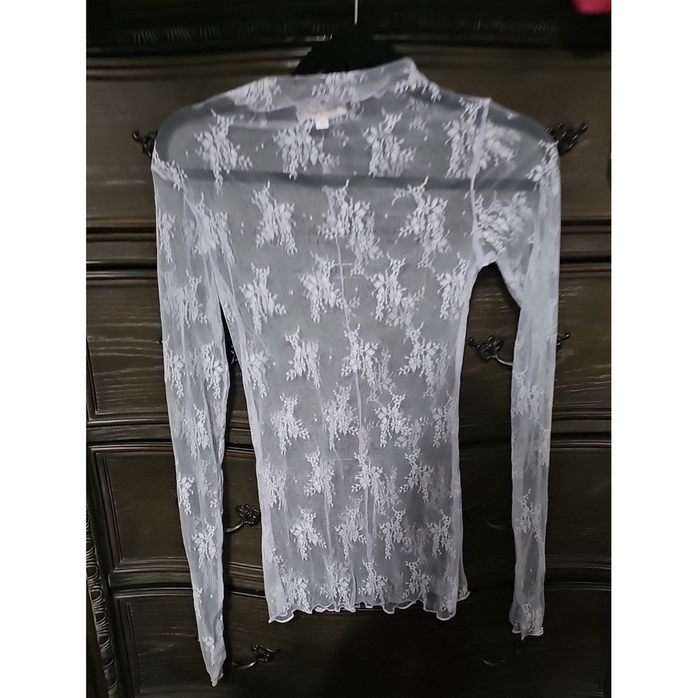 Sweet Generis Lavender Floral Sheer Lace Mock Neck Top TP9602 Purple Small
